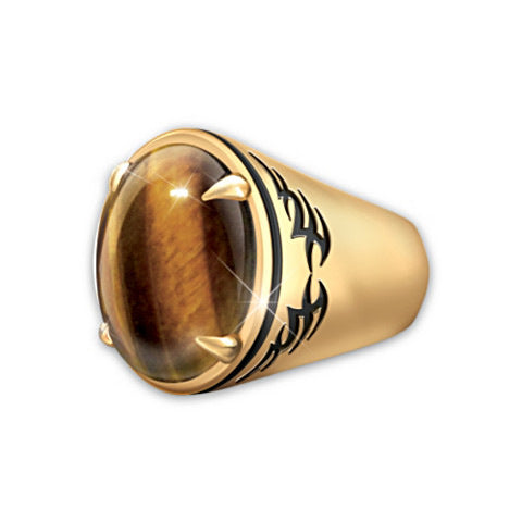 24K Gold Plated Natural Real Tigereye Ring