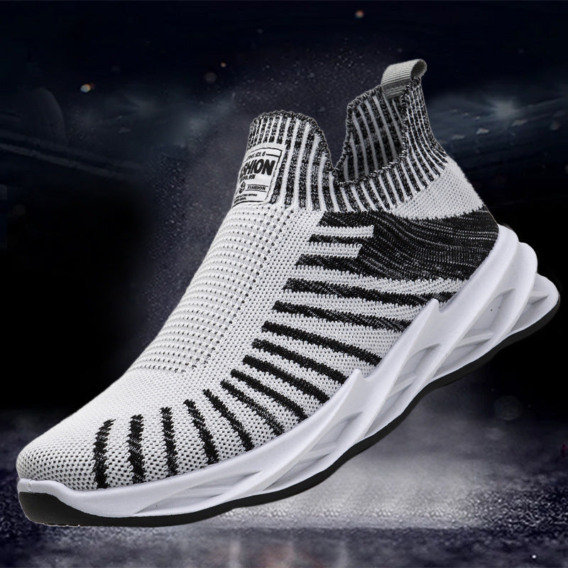 Sock Mesh Shoes Men Stripe Sneakers Lightweight Breathable Flat Shoes