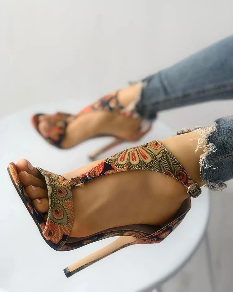 Women's Shoes Stiletto High Heels 40-43 Large Size Printed High Heel Sandals