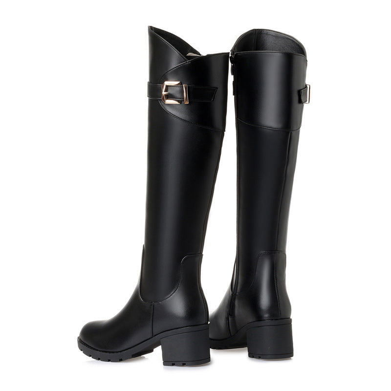 Round Head European And American Sleeve Knight Boots Fleece-lined