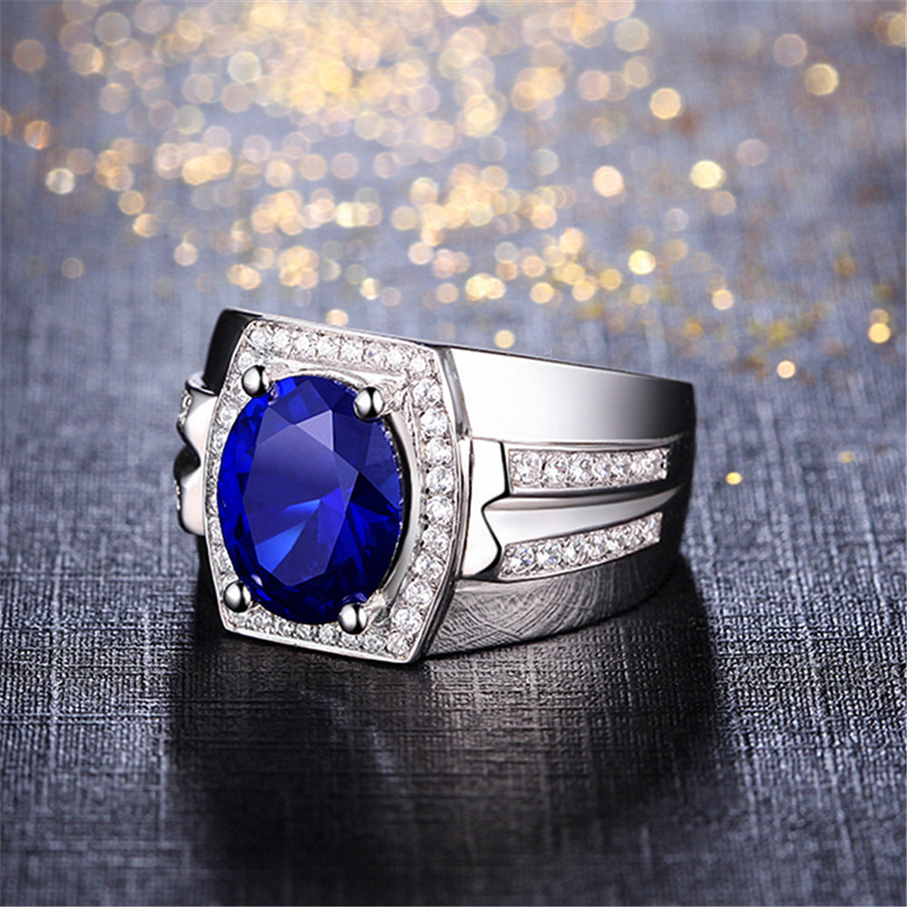 18K Gold Inlaid Blue Crystal Engagement Ring