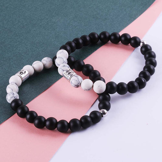 Frosted Black Agate White Turquoise Couple Bracelets For Men And Women Beads Bracelets 12 Constellation Bead Bracelets