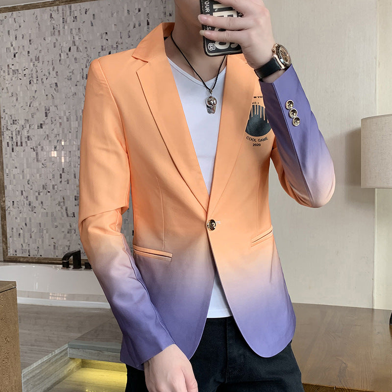 Blazer Men New Male Gradient Suit Jacket Masculino Korean Style Slim Fit Casual Men Fashion 8 to 15 day delivery on Trend Dress Jacket 8 to 15 day delivery time