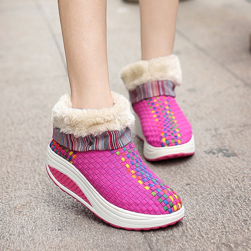 Winter plus velvet sneakers women Korean knitting