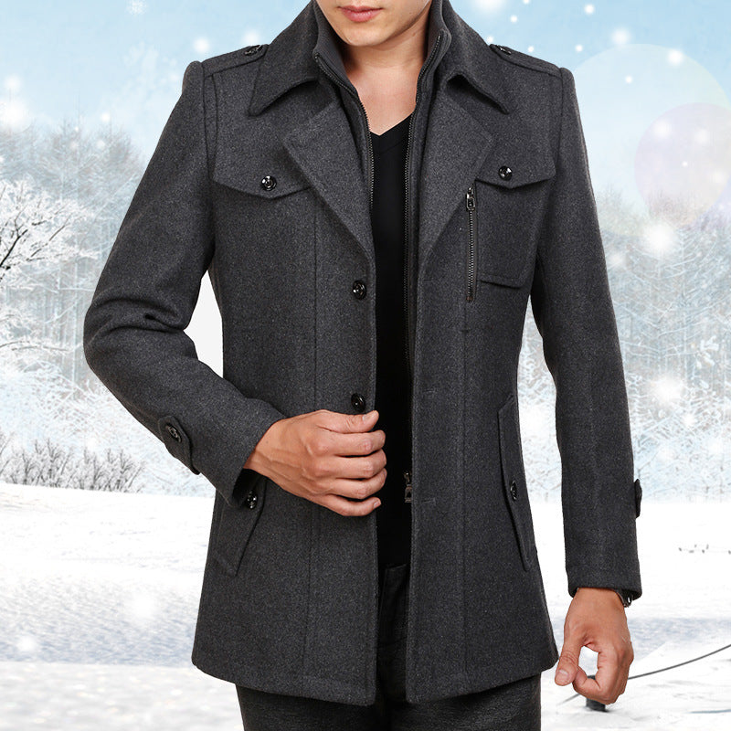 Men's Woolen Coat Mid-length Korean Style