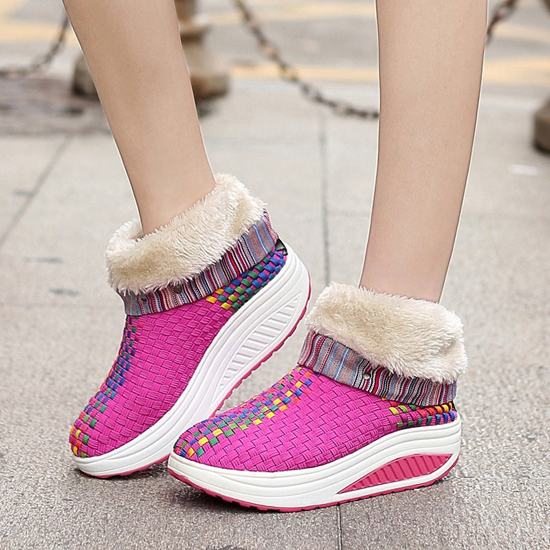 Winter plus velvet sneakers women Korean knitting