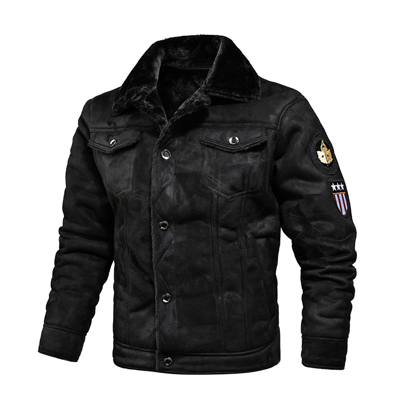 Winter Men Turn-down Collar Leather Jacket Outwear Warm Pilot Coats Windbreak
