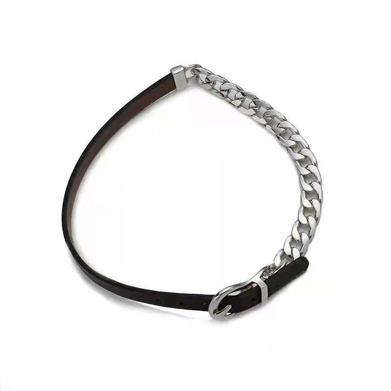 Punk Titanium Steel Cuban Chain Leather Choker Necklaces For Women