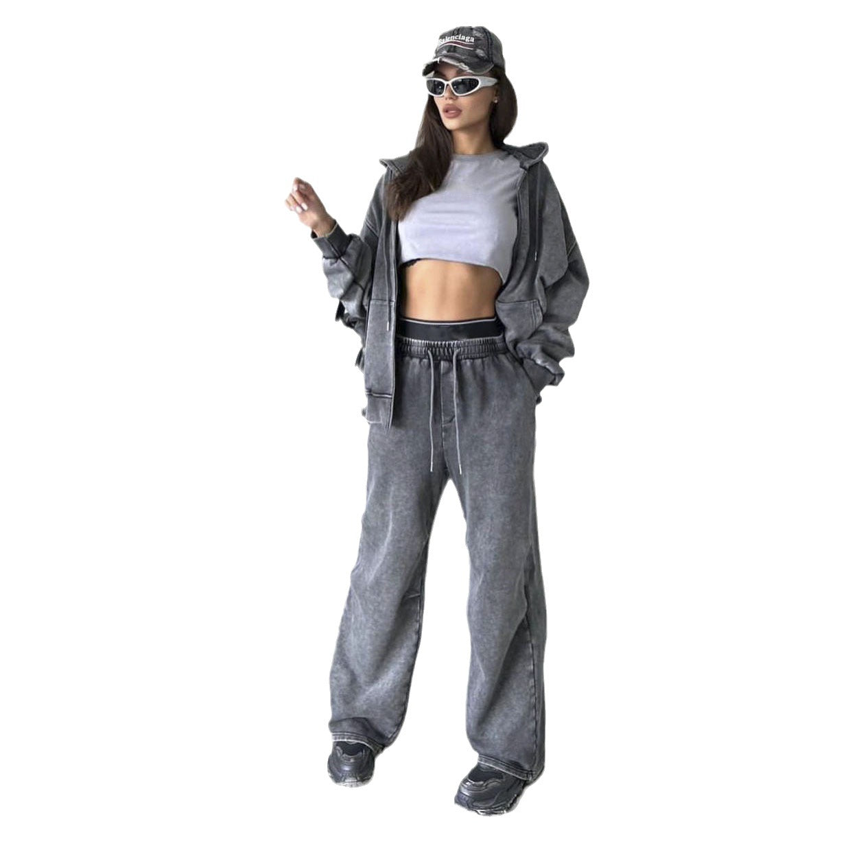 Women's Fashion Casual High Waist Loose Casual Pants Hooded Suits