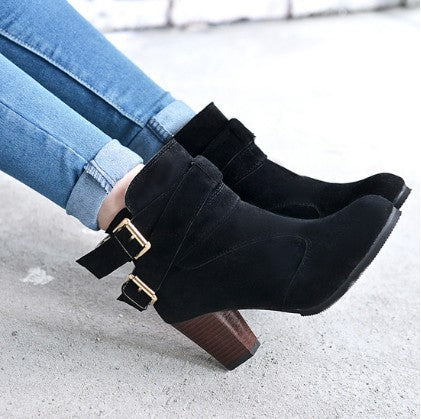 Winter Autumn Leather Casual Women High Heels Pumps Warm Ankle Boots