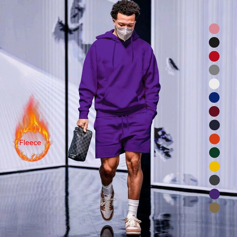 Men's Clothing Velvet Sport Fleece And Shorts Two-piece Set In Stock