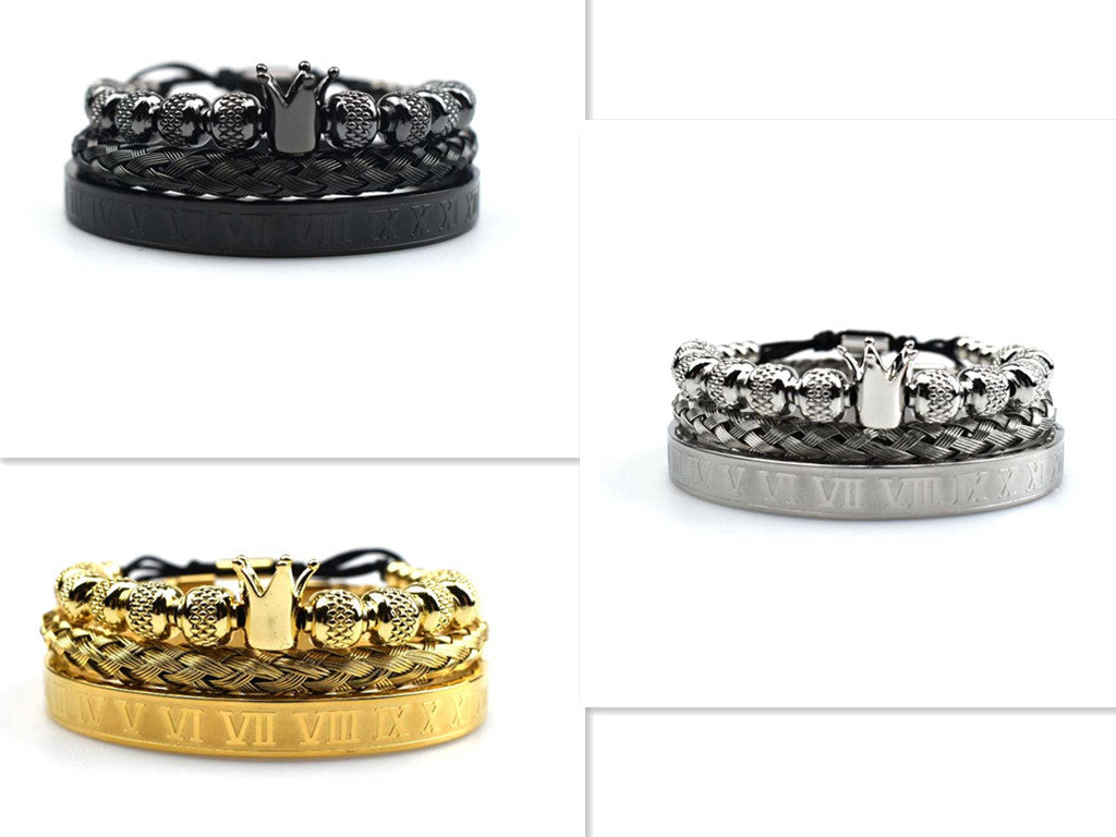 Luxury Roman Royal Crown Charm Bracelet Men Stainless Steel Geometry Pulseiras Men Adjustable Bracelets Couple Jewelry Gift