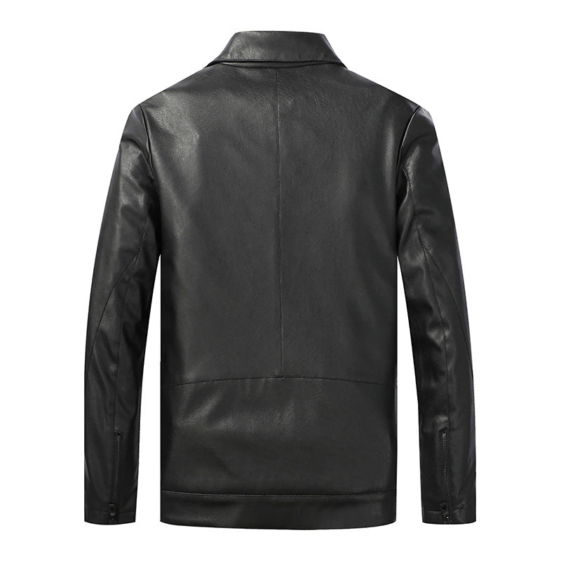Men's Motorcycle Leather Jacket Slim Lapel Casual Leather Jacket