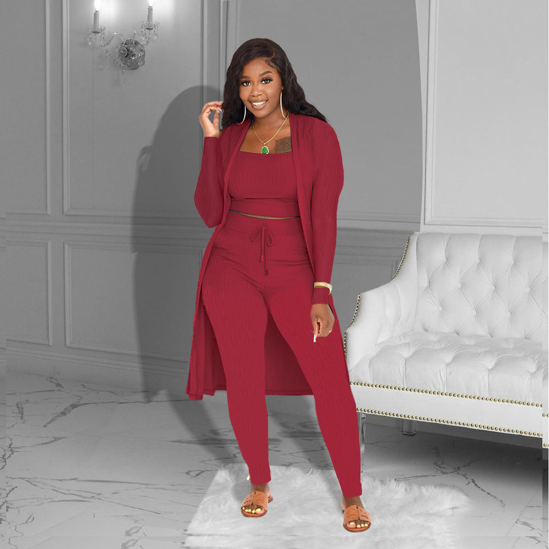 Women's Fashion Solid Color Three-piece Suit