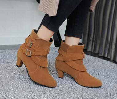 Winter Autumn Leather Casual Women High Heels Pumps Warm Ankle Boots