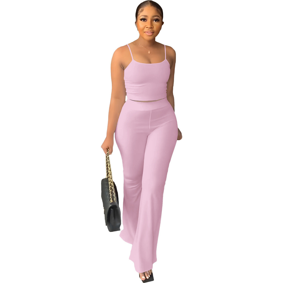 Women's Solid Color Sling Bell-bottom Pants Simple Fashion Suit