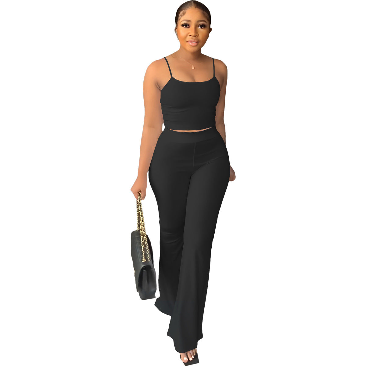 Women's Solid Color Sling Bell-bottom Pants Simple Fashion Suit