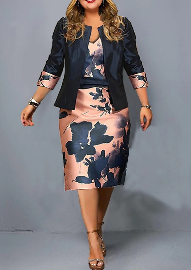 Two-piece Short Three-quarter Sleeve Top Large Size Women's Hip Skirt