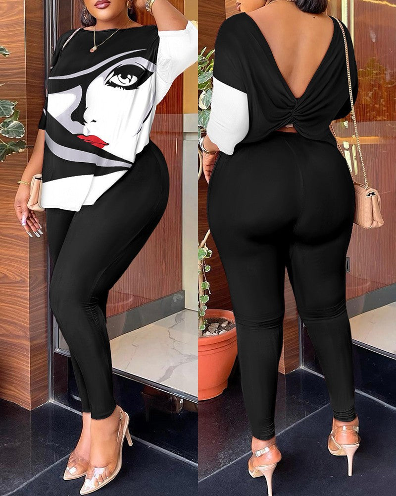 Two-piece Fashion Printed Trousers Suit