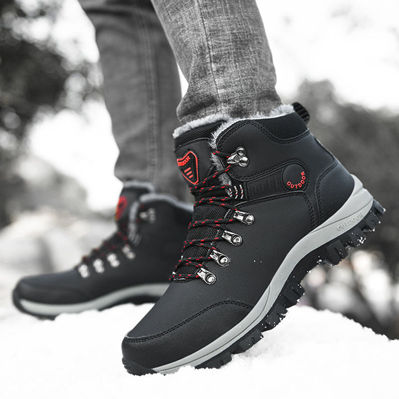 Winter Snow Boots Men Warm Plush Ankle Boots Hiking Lace-up Shoes