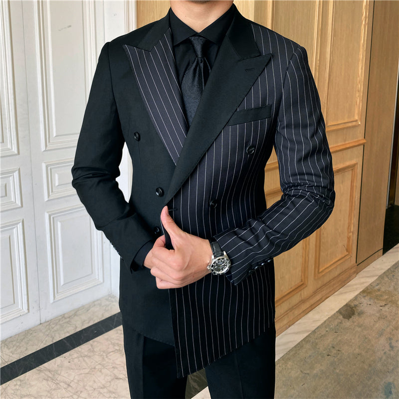 British Striped Double Breasted Suit Men
