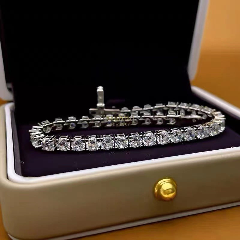 Silver High Carbon Diamond Bracelet Men And Women 5mm