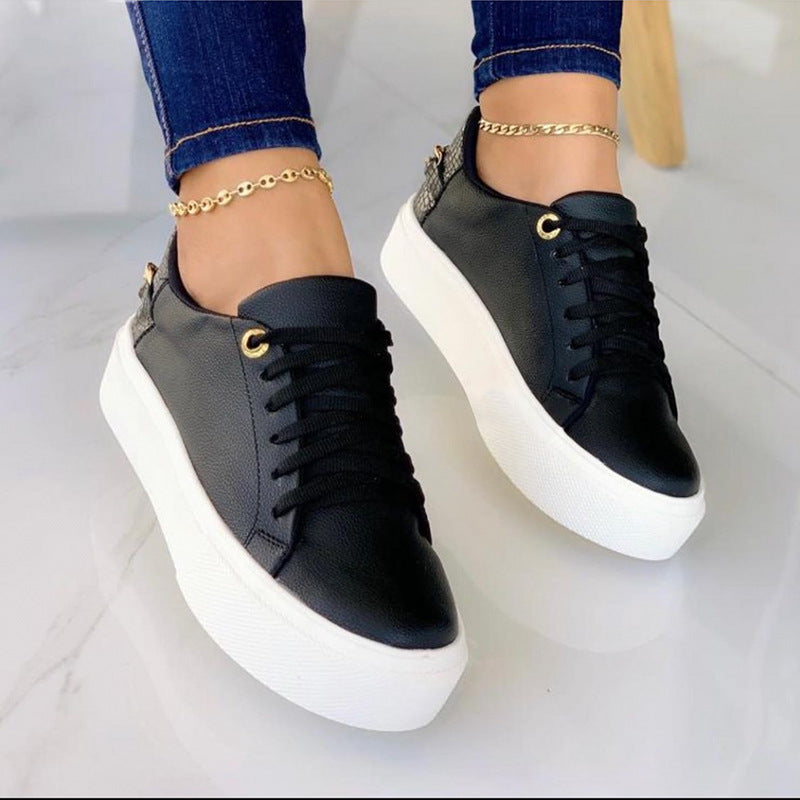 Flat Shoes With Chain Lace Up Sneakers Women Casual Sports Shoes