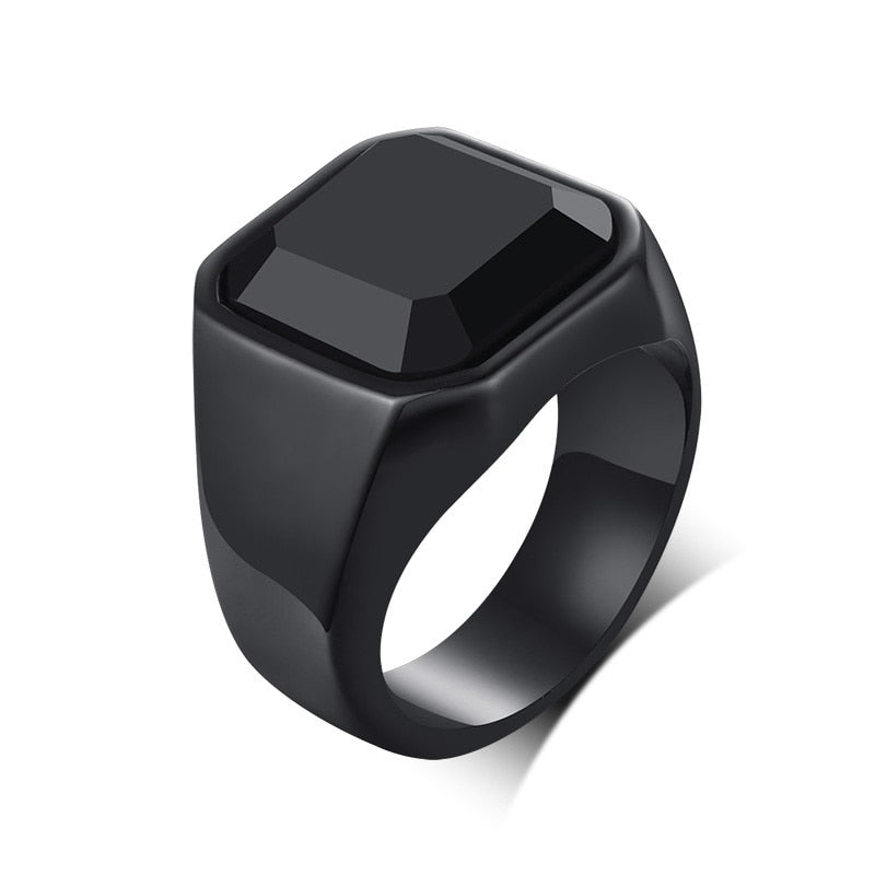 Vnox Mens Signet Ring, Gentle Stainless Steel Square Round Top Ring, Punk Rock Male Fraternal Rings