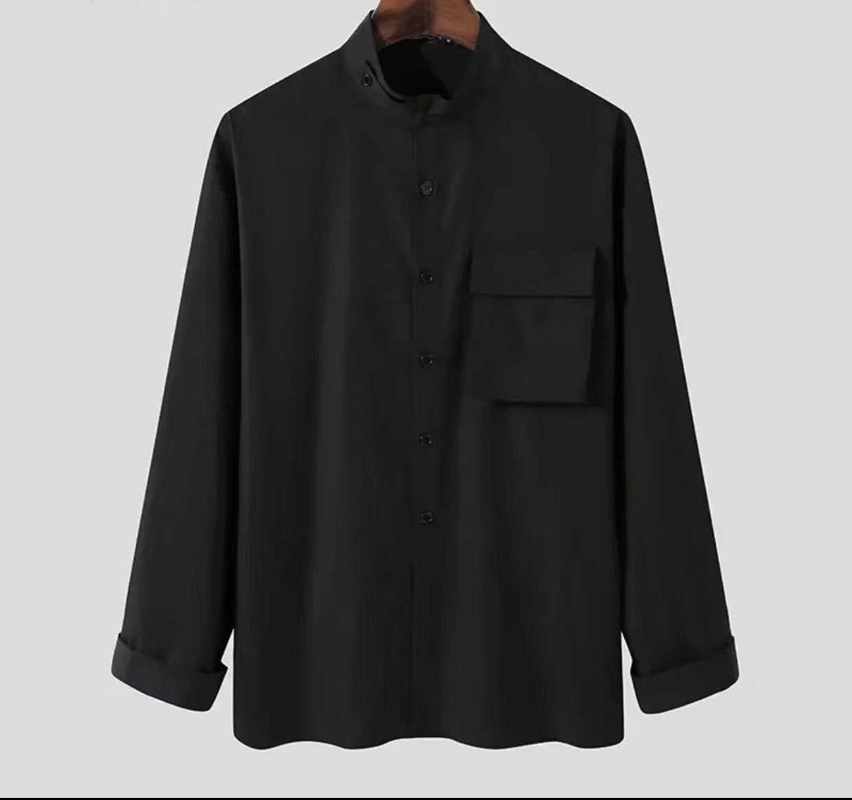 Men's Shirt Stand Collar Long Sleeve Three-dimensional Pocket