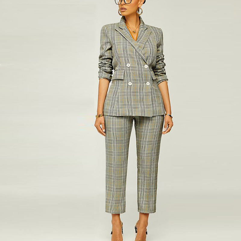 Women's Elegant Slim Plaid Business Suit