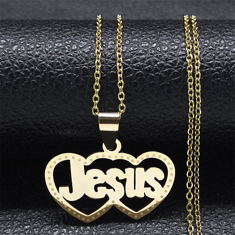 Male Jesus Cross Stainless Steel Choker Necklace for Men Chain Gold Color Bullet Necklaces Jewerly colar masculino N6049S02