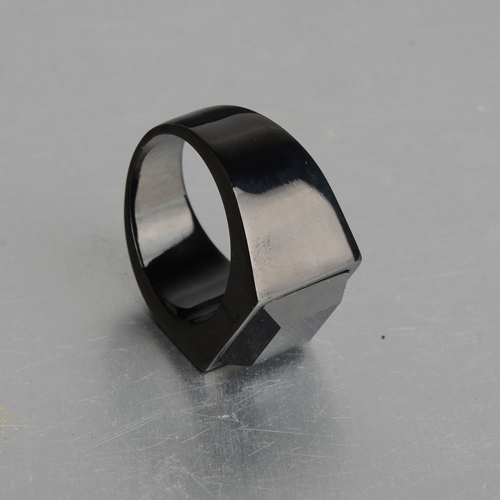 AsJerlya Trendy Men Square Black Stone Ring Stainless Steel Retro Signet Ring Rock Punk Male Jewelry Accessories Boyfriend Gifts