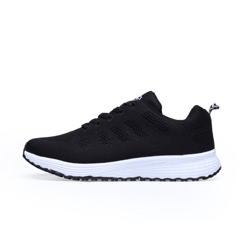 Black White Sneakers Women Lace Up Running Walking Shoes
