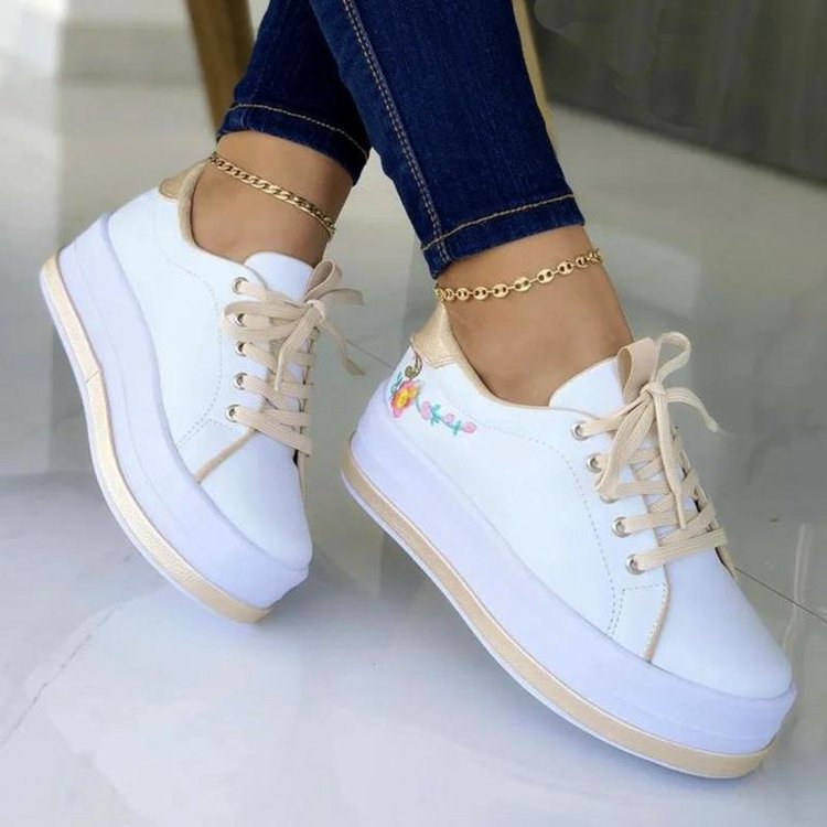 Flowers Embroidery Sneakers For Women Platform Shoes