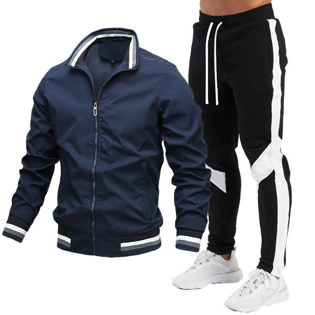 Street Running Sports Teen Jacket Stitching Printing Sweatpants Suit
