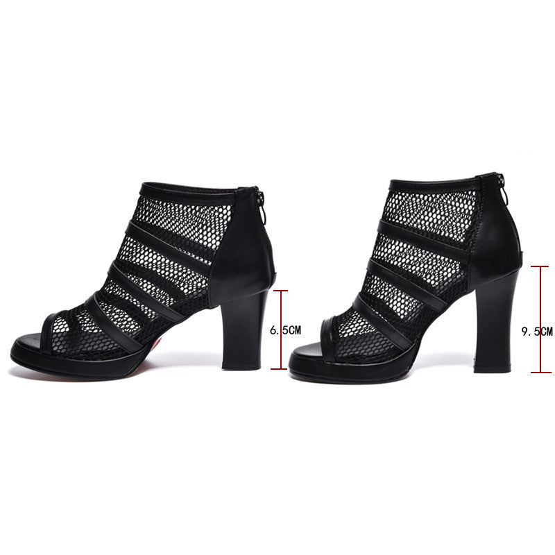 Mesh Shoes Women's High Heels With Thick Heels