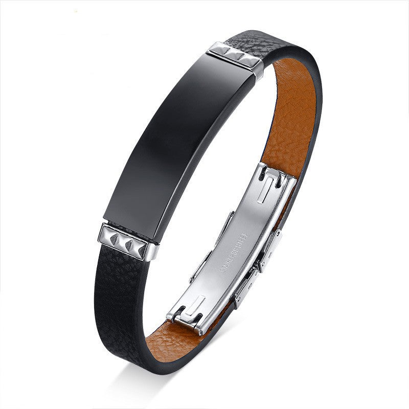 Stainless Steel Bent Leather Bracelet For Men