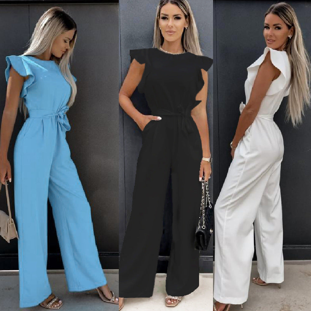 New High Waist Commuter Waist Trimming Lace Up Jumpsuit Trousers For Women