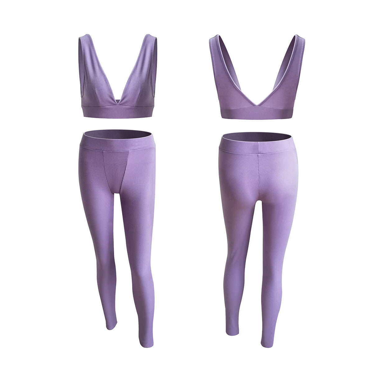 Women's V-neck Sports Yoga Cotton Solid Color Two-piece Set
