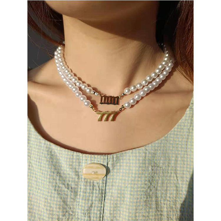 European And American New Cross-border Necklaces, Stainless Steel Digital Pearl Necklaces, European And American Popular Digital Pearls, Clavicle Chains
