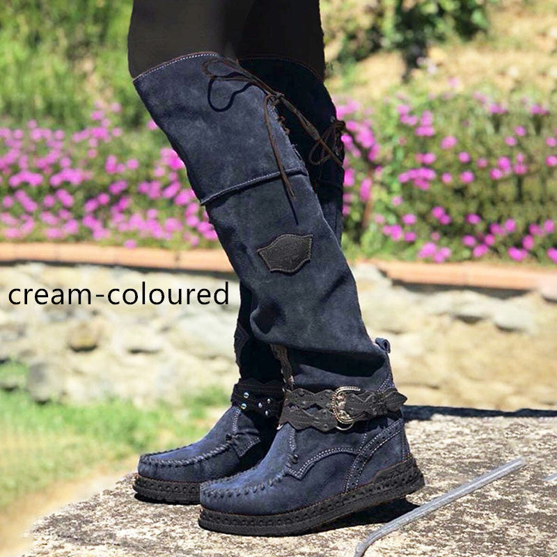 Women's Round Toe Leather Boots Side Zipper Breathable