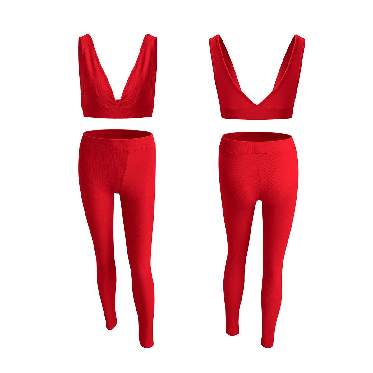 Women's V-neck Sports Yoga Cotton Solid Color Two-piece Set