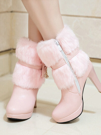 Sweet Princess Autumn And Winter Short Boots Snow Women Middle Boots Women Boots Thick Heel Short Boots