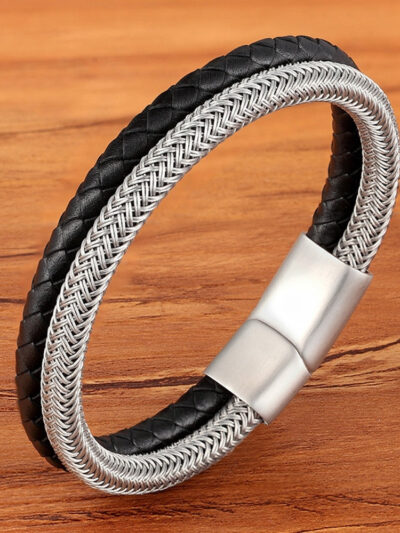 Stainless Steel Wire Cable Magnetic Clasp Double Layered Braided Bracelet