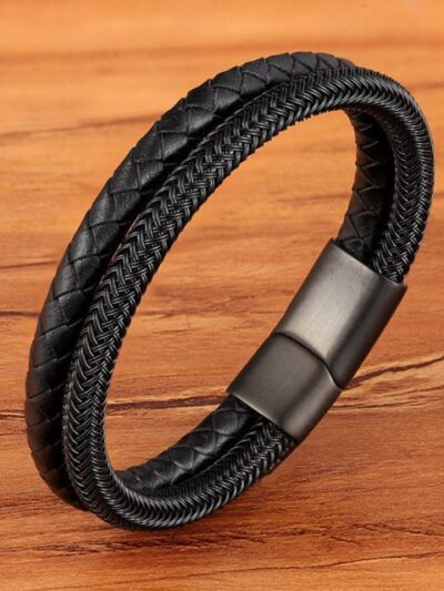 Stainless Steel Wire Cable Magnetic Clasp Double Layered Braided Bracelet - isobougie